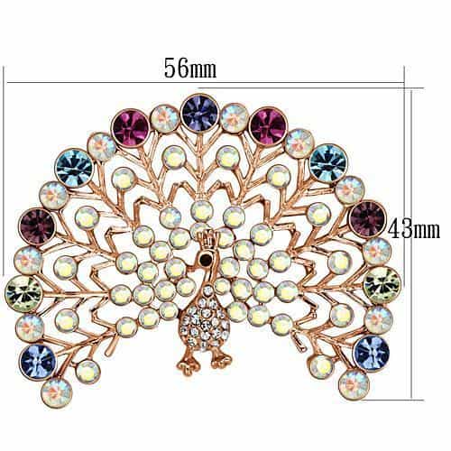 Brass Rose Gold Multi Color Aurora Borealis Crystal Brooch view 2