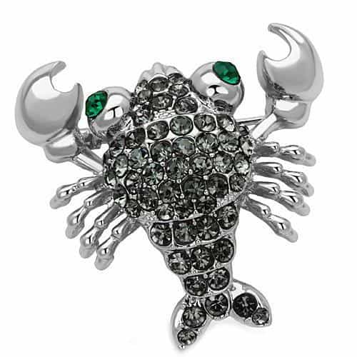 Brass Silver Grey Crystal Pave Crab Scorpion Brooch view 1