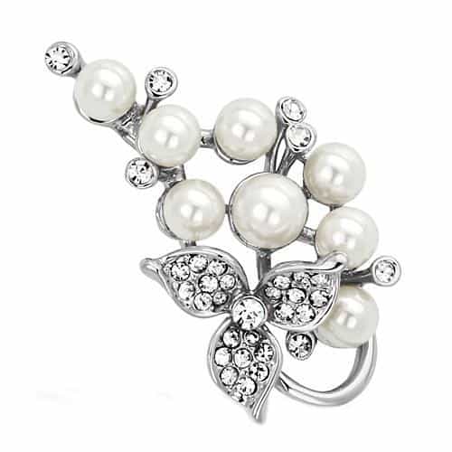Brass Silver Pearl CZ Grape Cluster Vine Brooch view 1