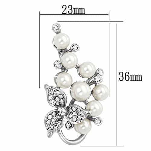 Brass Silver Pearl CZ Grape Cluster Vine Brooch view 2
