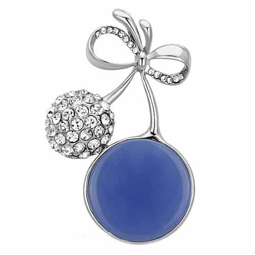 Brass Silver Blue Enamel CZ Cherry Fruit Bow Brooch LO2856 view 1