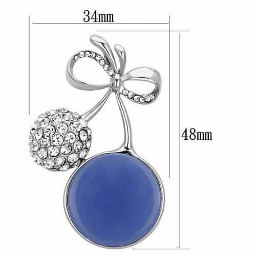 Brass Silver Blue Enamel CZ Cherry Fruit Bow Brooch LO2856 view 2