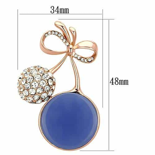 Brass Silver Blue Enamel CZ Cherry Fruit Bow Brooch view 2