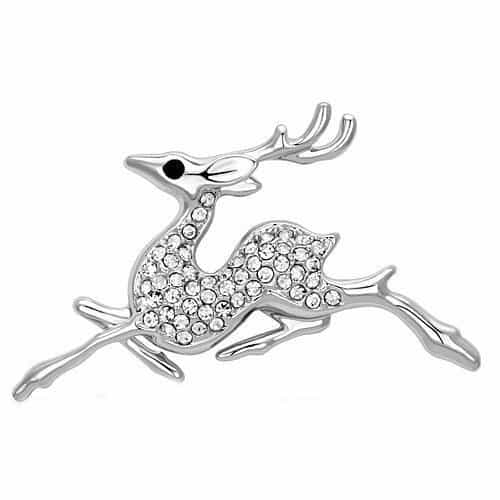 Brass Silver Polished Leaping Deer Reindeer Brooch view 1