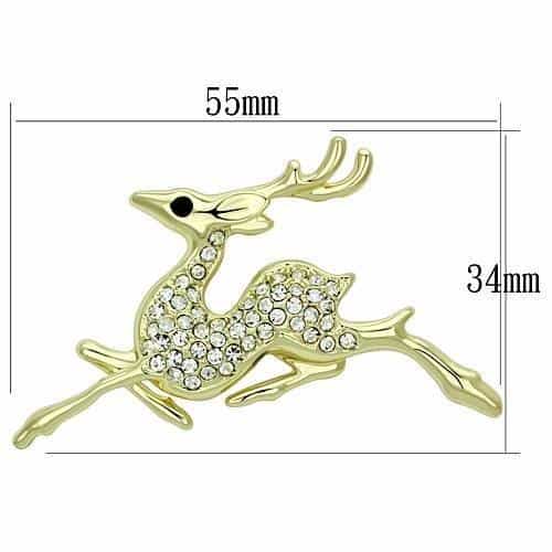 Brass Gold Polished Leaping Deer Reindeer Brooch view 2