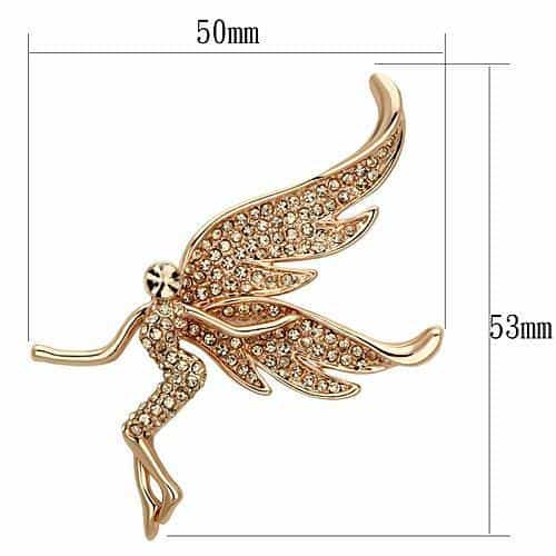 Brass Rose Gold Champagne Crystal Pave Angel Fairy Brooch view 2