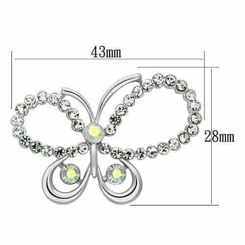 Brass Silver Aurora Borealis CZ Open Wing Butterfly Brooch view 2