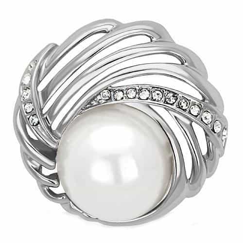 Brass Silver Pearl CZ Wire Wrapped Nest Brooch LO2866 view 1