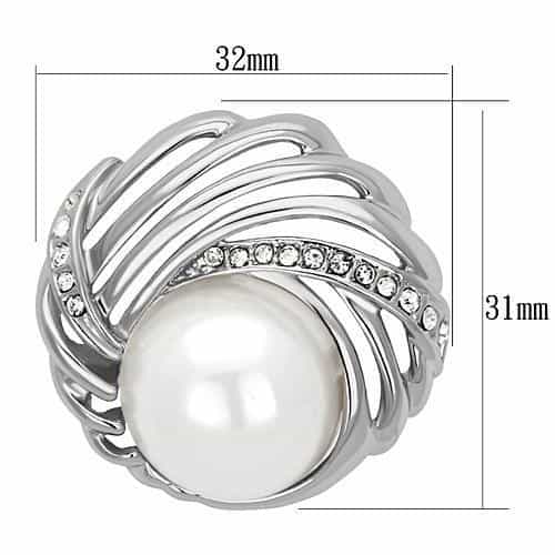 Brass Silver Pearl CZ Wire Wrapped Nest Brooch LO2866 view 2