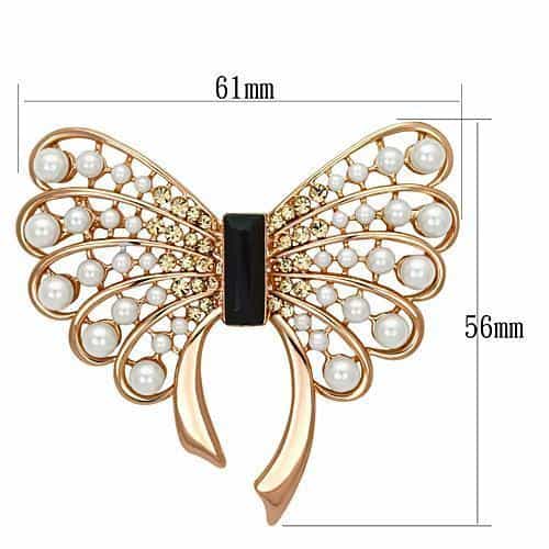 Brass Rose Gold Pearl Champagne Crystal Butterfly Bow Brooch view 2