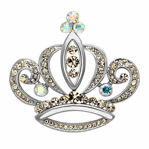 Brass Silver Aurora Borealis Champagne Crystal Crown Tiara Ring view 1