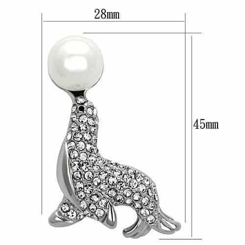 Brass Rose Gold Pearl Crystal Pave Sea Lion Seal Brooch LO2872 view 2