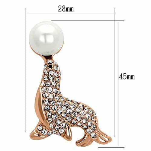 Brass Rose Gold Pearl Crystal Pave Sea Lion Seal Brooch view 2