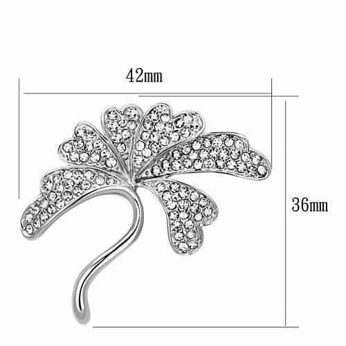 Brass Silver Crystal Pave Ginkgo Leaf Brooch LO2874 view 2
