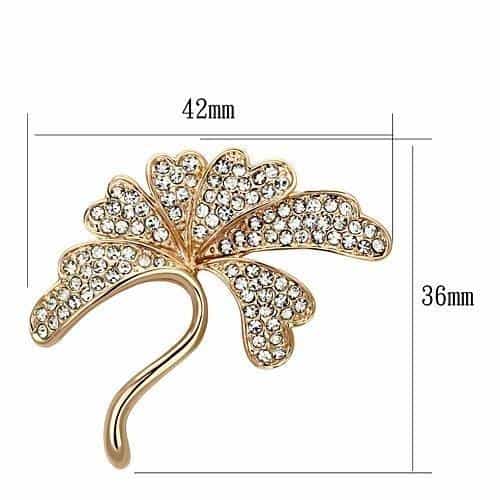 Brass Silver Crystal Pave Ginkgo Leaf Brooch view 2
