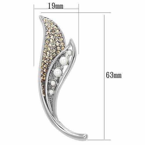 Brass Silver Champagne Crystal Pearl Leaf Vine Brooch LO2876 view 2
