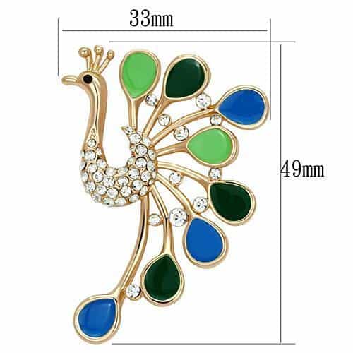 Brass Rose Gold Green Enamel CZ Peacock Fan Brooch view 2