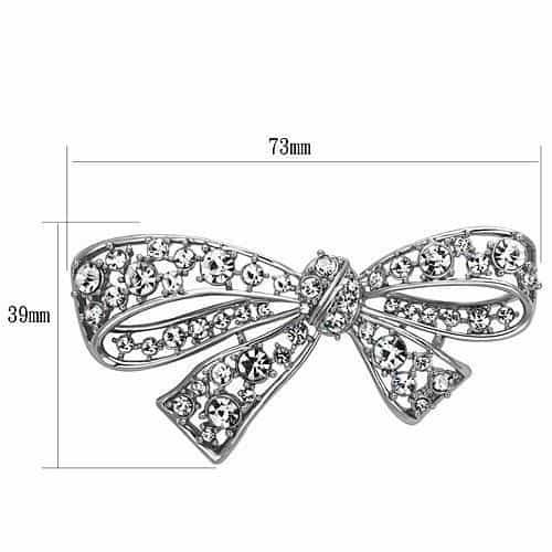 Brass Silver CZ Pave Ribbon Bow Brooch | The Stainless Jewelry view 2