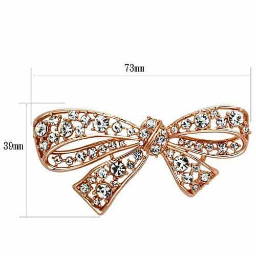 Brass Rose Gold CZ Pave Ribbon Bow Brooch | The Stainless Jewelry view 2