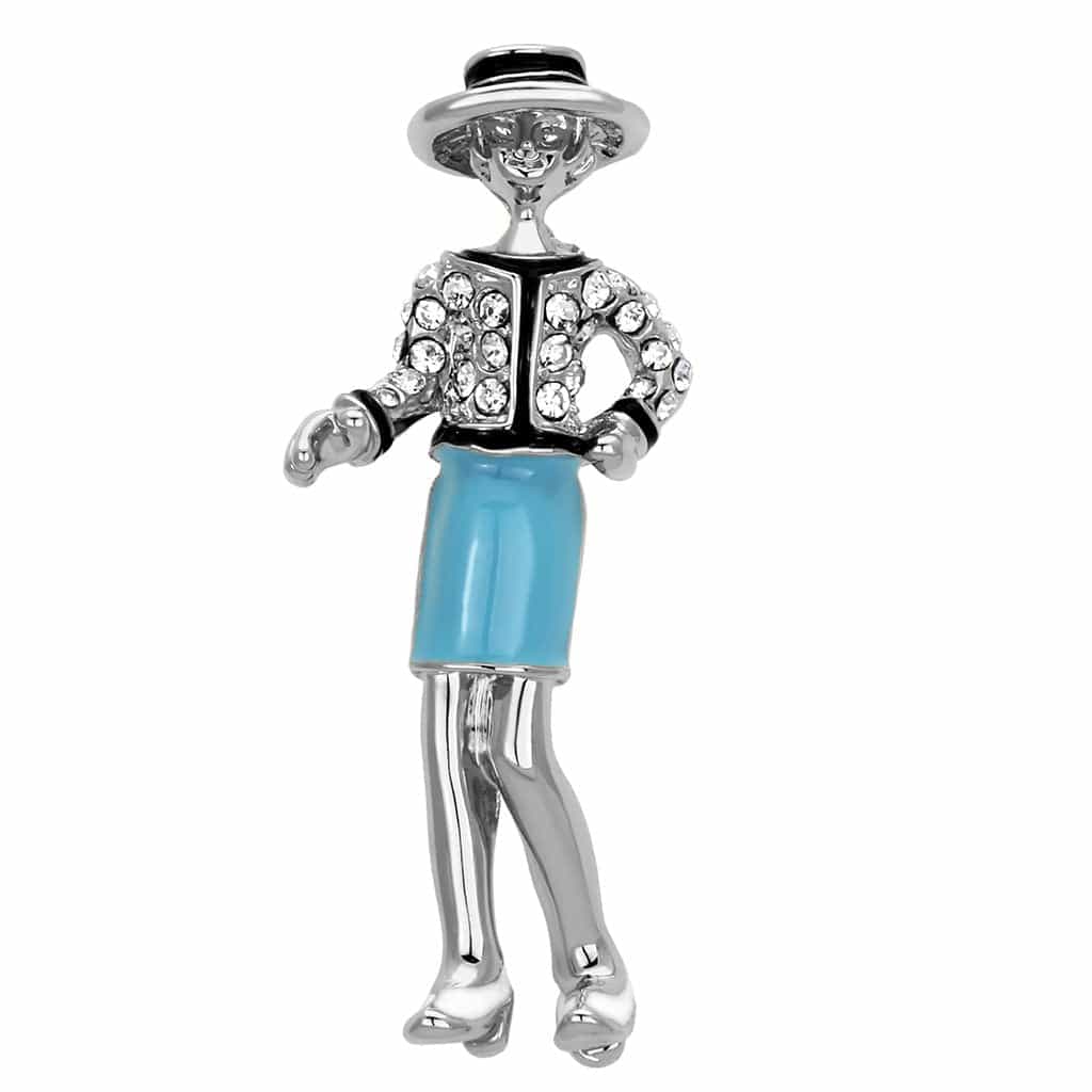 Brass Silver Blue Enamel Crystal Gentleman Man Figure Brooch view 1