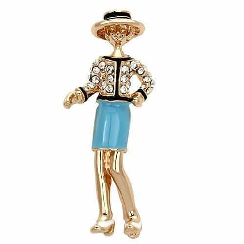 Brass Rose Gold Blue Enamel Crystal Gentleman Boy Figure Brooch view 1