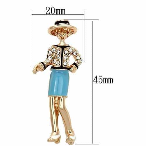 Brass Rose Gold Blue Enamel Crystal Gentleman Boy Figure Brooch view 2