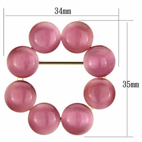 Brass Gold Pink Cats Eye Cabochon Circle Wreath Brooch view 2