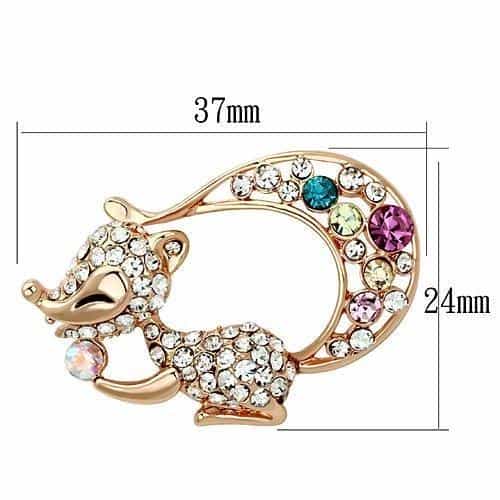 Brass Rose Gold Multi Color Crystal Pave Mouse Brooch view 2
