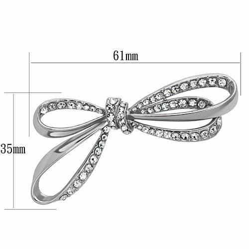 Brass Silver CZ Pave Ribbon Bow Slim Brooch view 2