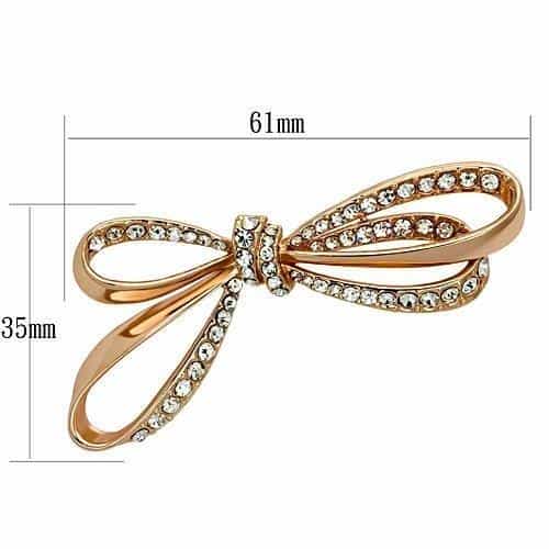 Brass Rose Gold CZ Pave Ribbon Bow Slim Brooch view 2