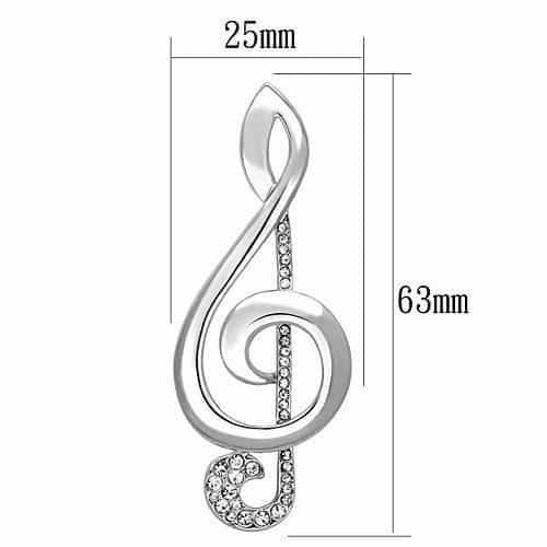Brass Silver CZ Treble Clef Music Note Brooch view 2
