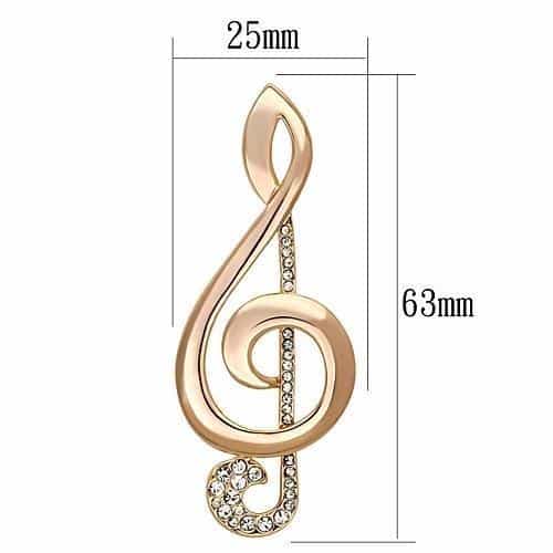 Brass Rose Gold CZ Treble Clef Music Note Brooch view 2