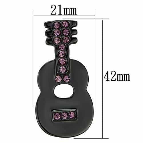 Brass Black Pink Crystal Enamel Guitar Brooch view 2