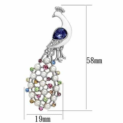 Brass Silver Multi Color Crystal Pearl Peacock Standing Brooch view 2
