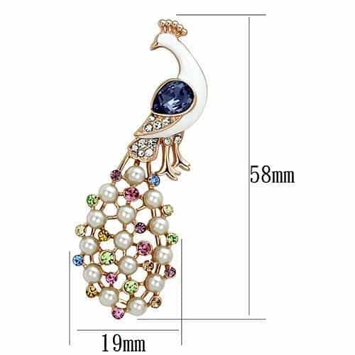 Brass Silver Multi Color Crystal Pearl Peacock Standing Brooch view 2