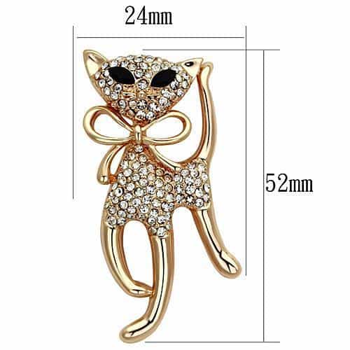 Brass Gold Crystal Pave Cat Kitten Bow Brooch view 2