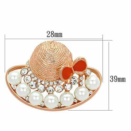 Brass Rose Gold Pearl CZ Sun Hat Bow Brooch view 2