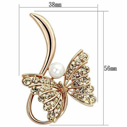 Brass Silver Champagne Crystal Pearl Dragonfly Bow Brooch view 2