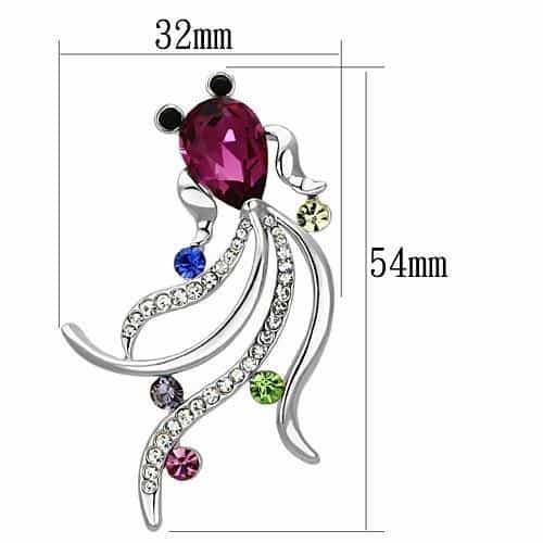 Brass Silver Multi Color Crystal Fuchsia Snail Vine Brooch LO2904 view 2
