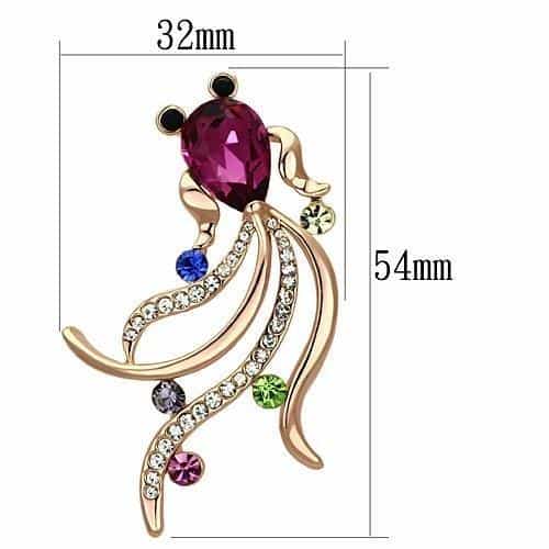 Brass Silver Multi Color Crystal Fuchsia Snail Vine Brooch view 2