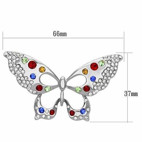 Brass Silver Multi Color Crystal CZ Butterfly Bow Brooch view 2