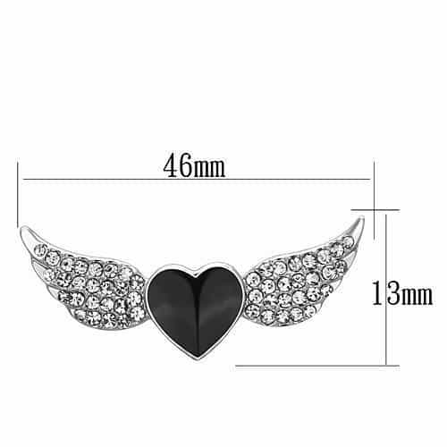 Brass Silver Black Enamel CZ Winged Heart Angel Brooch view 2