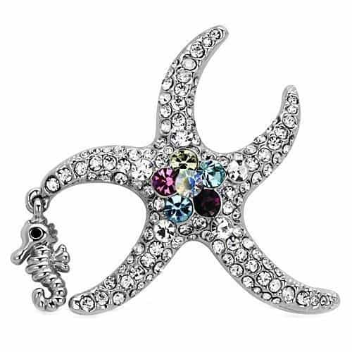 Brass Silver Aurora Borealis Crystal Pave Starfish Ring view 1