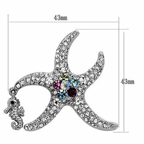 Brass Silver Aurora Borealis Crystal Pave Starfish Ring view 2