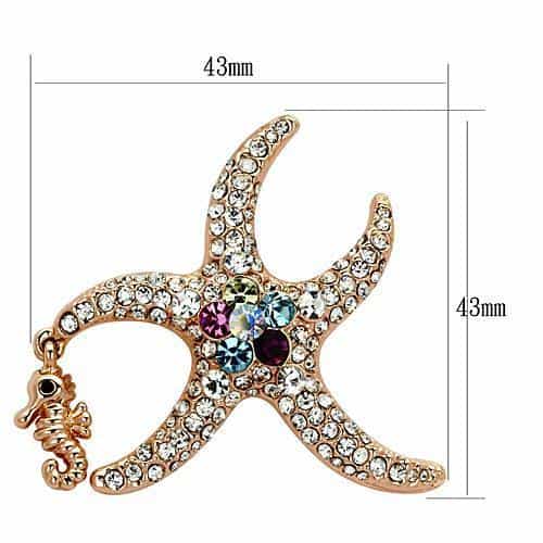 Brass Rose Gold Aurora Borealis Crystal Pave Starfish Ring view 2