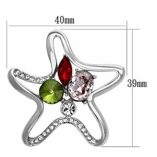 Brass Silver Multi Color Crystal CZ Star Brooch view 2