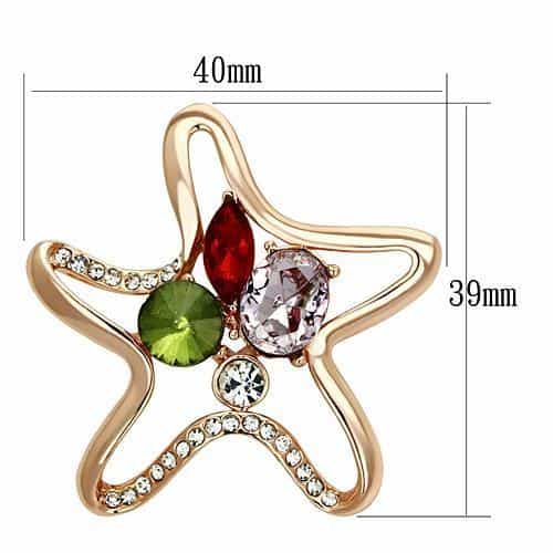 Brass Rose Gold Multi Color Crystal CZ Star Brooch view 2