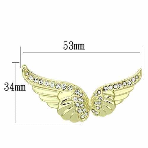 Brass Gold CZ Pave Angel Wings Brooch | The Stainless Jewelry view 2