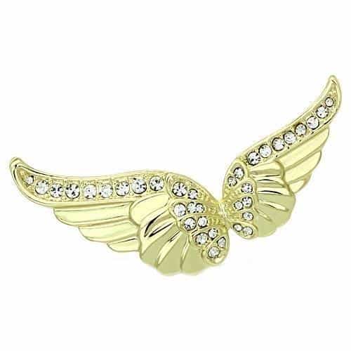 Brass Gold CZ Pave Angel Wings Brooch | The Stainless Jewelry view 1