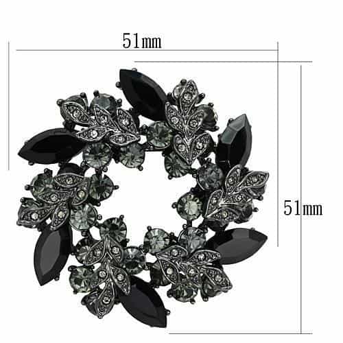 Brass Gunmetal Black Grey Crystal Flower Wreath Brooch view 2